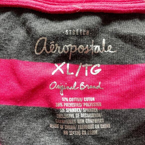 2000s Aeropostale Pink and Grey Striped Long Sleeve - Picture 6 of 7